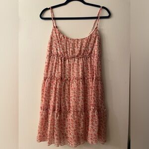 pink floral teired mini dress
